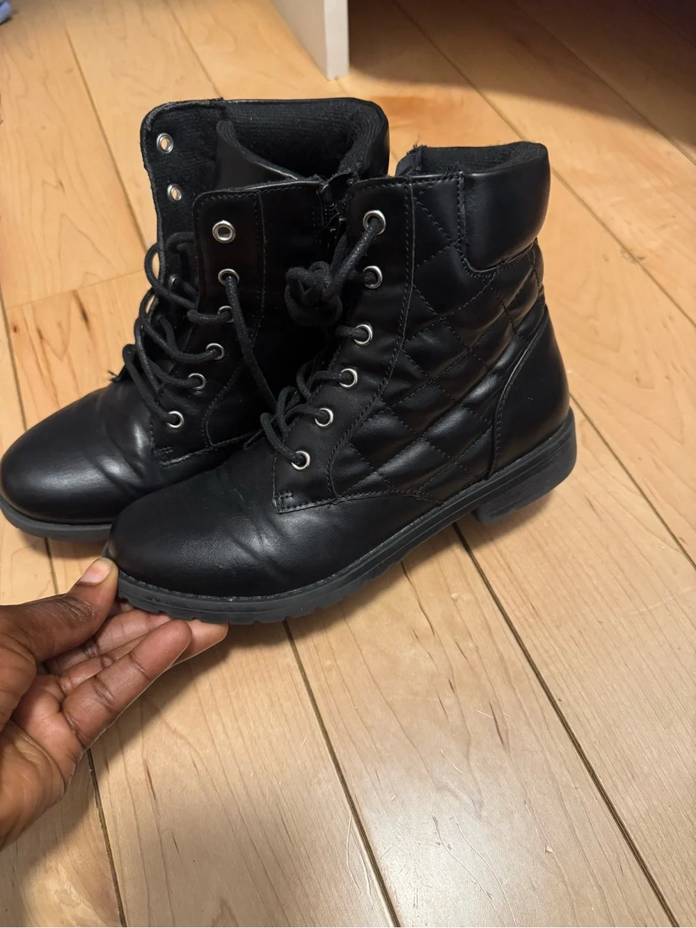 (Used) The Children's Place Black Lace-Up Kids Combat Boots